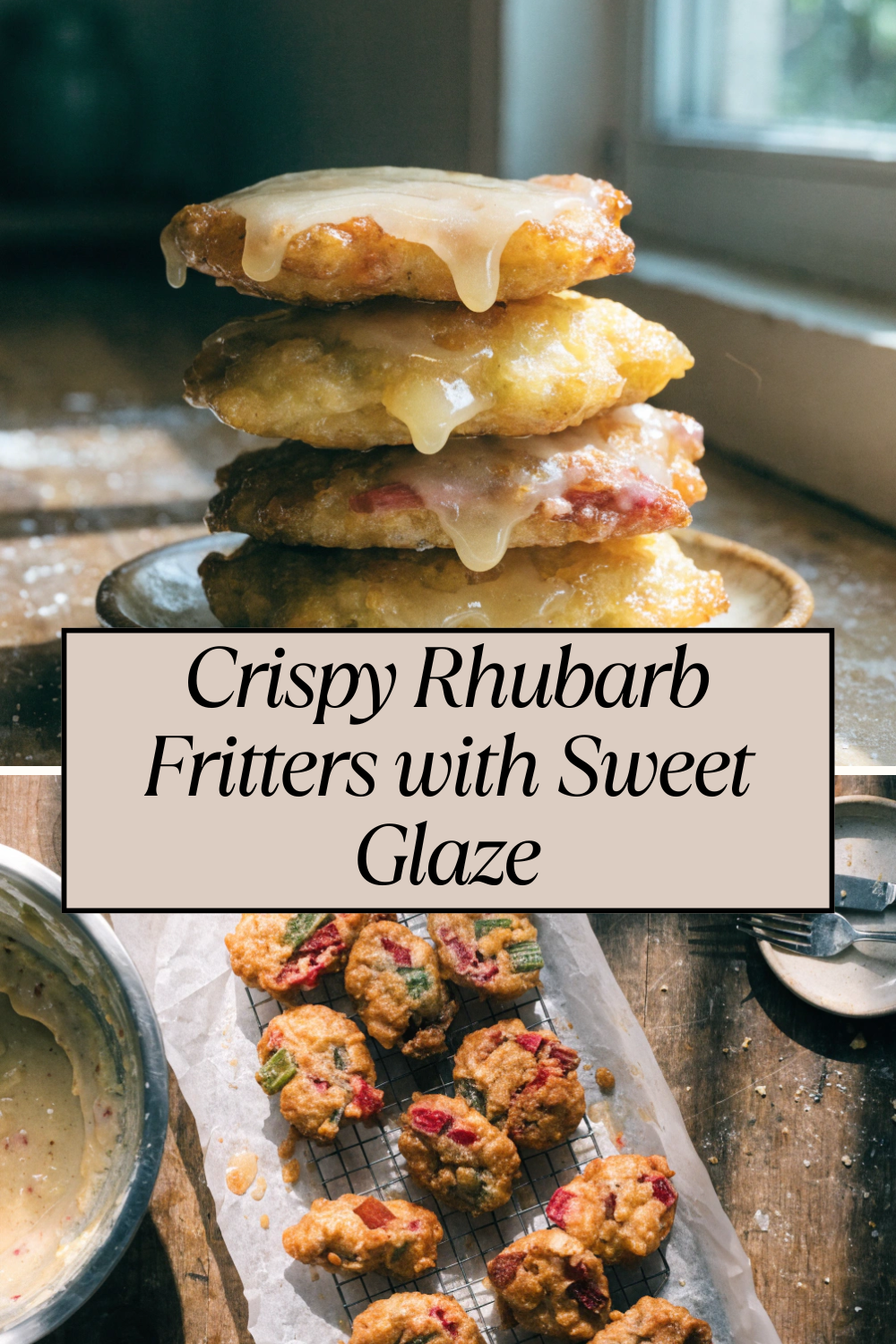 Crispy Rhubarb Fritters with Sweet Glaze