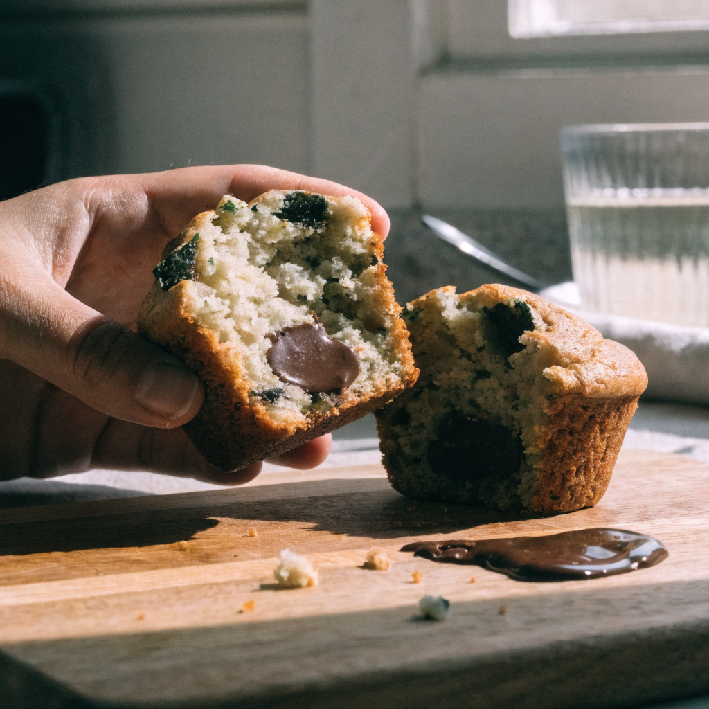 Close-up of chocolate chip zucchini muffins