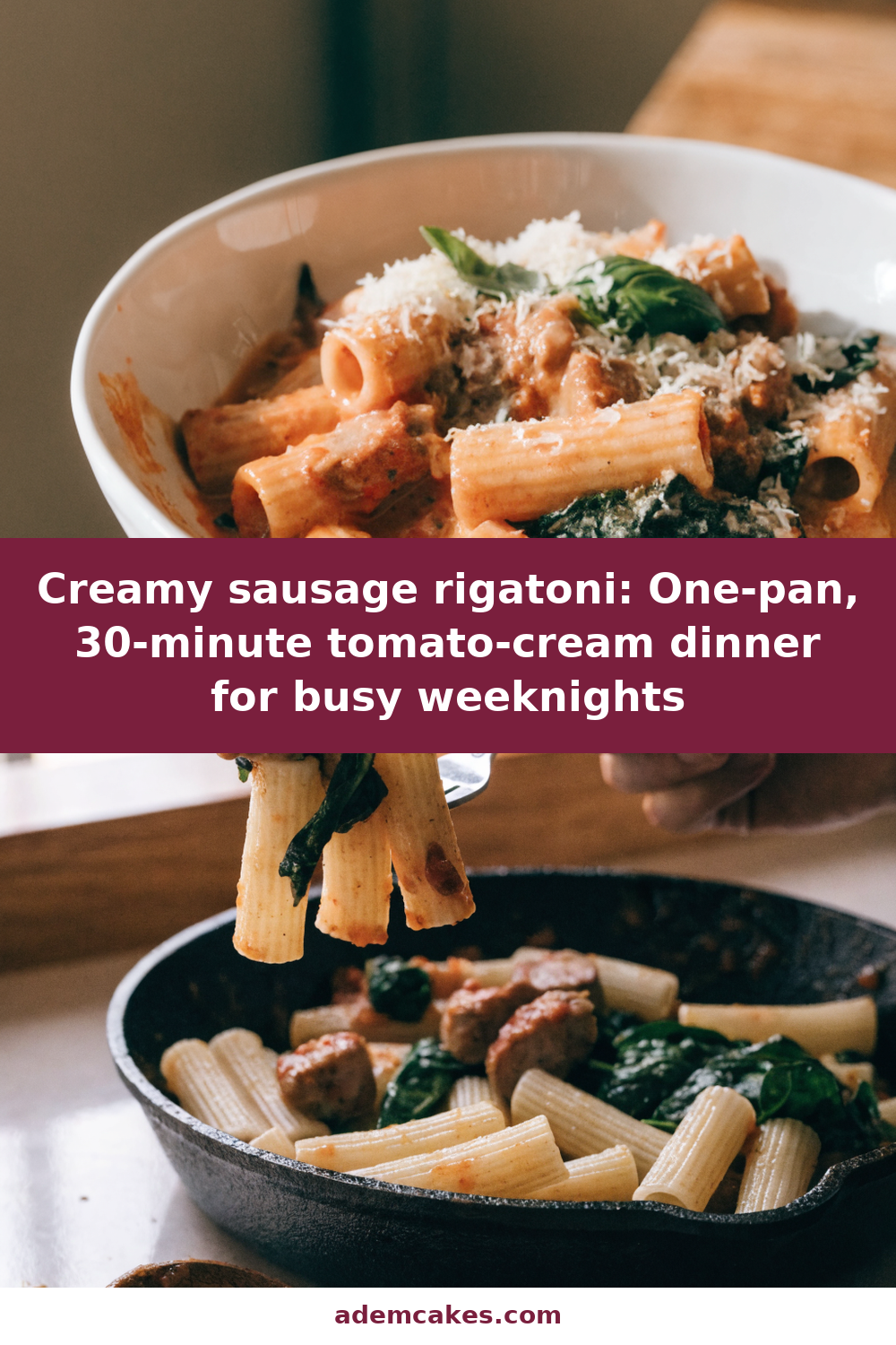 Creamy Sausage Rigatoni with Spinach and Tomato Cream Sauce