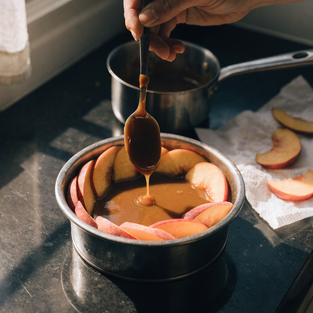 Close-up of mini peach upside-down cakes