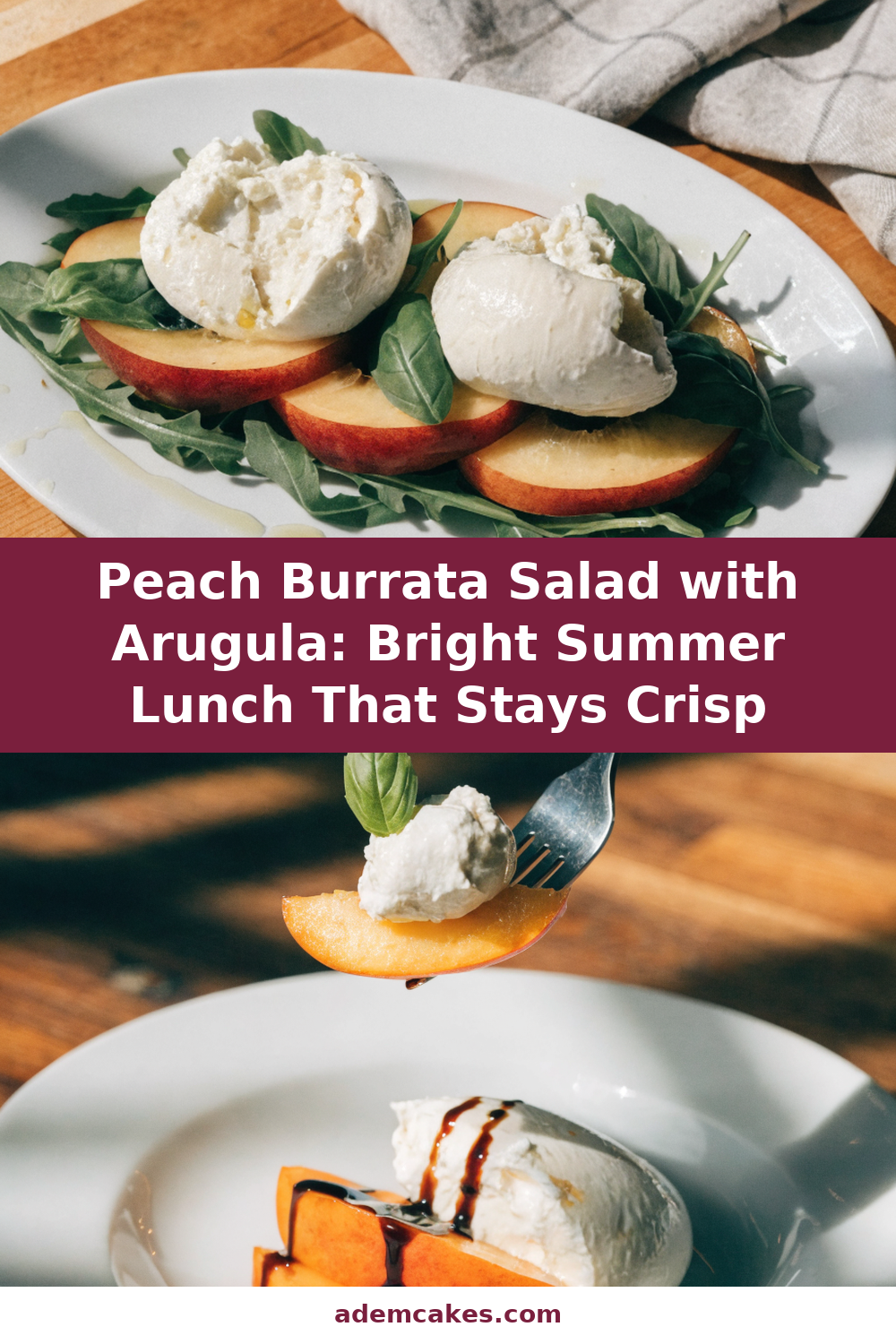 Peach Burrata Salad with Arugula: Bright Summer Lunch That Stays Crisp Pinterest recipe pin