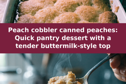 Peach cobbler canned peaches: Quick pantry dessert with a tender buttermilk-style top Pinterest recipe pin