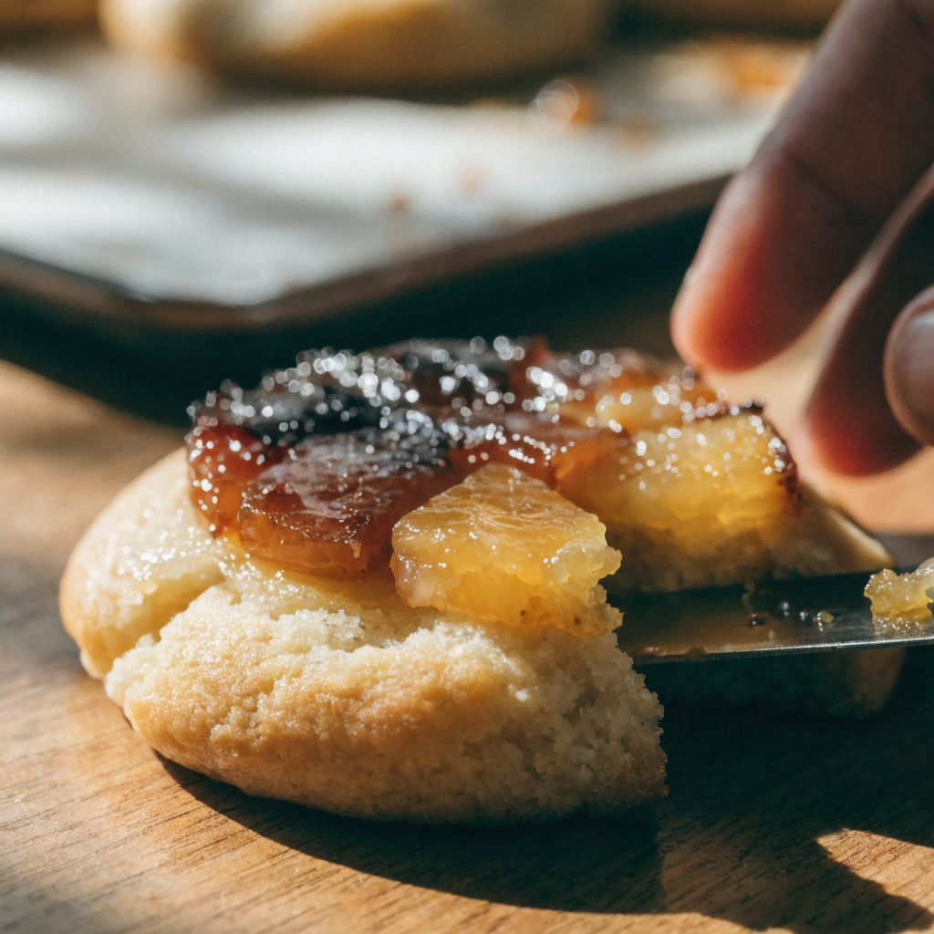 Close-up of pineapple upside down sugar cookies