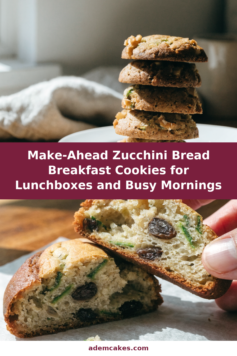 Make-Ahead Zucchini Bread Breakfast Cookies for Lunchboxes and Busy Mornings Pinterest recipe pin
