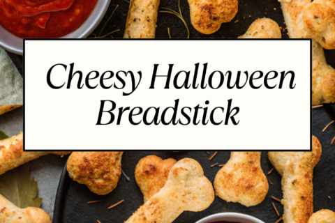 Cheesy Halloween Breadstick Bones with Marinara “Blood” for Dipping